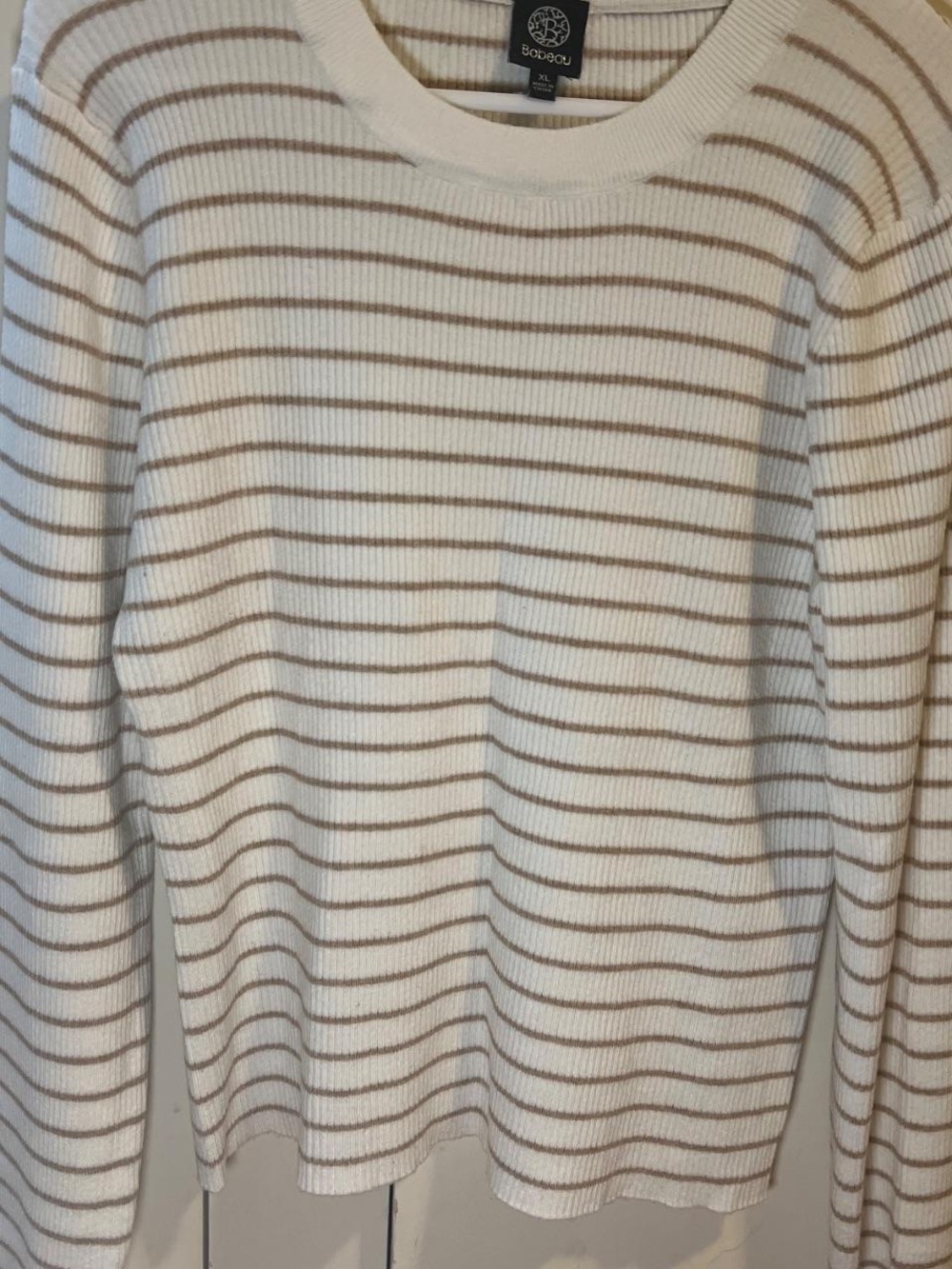 bobeau Cream Sweater with Taupe Stripes